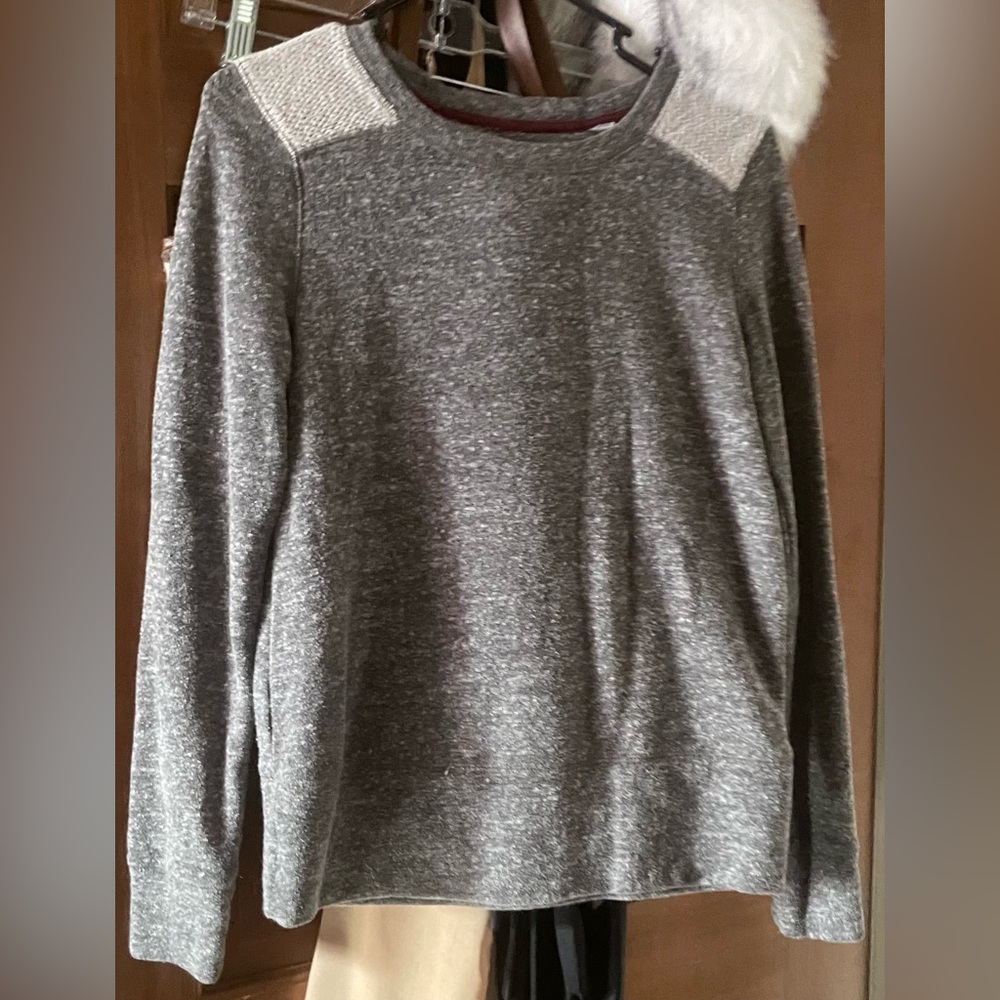 Loft Lounge Women’s Gray Crewneck Sweater with Shoulder Details